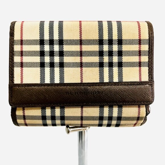 Classic Burberry Vintage Check Archive Beige/Brown Leather Convas Card Case(B81 - Picture 2 of 8